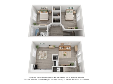 Floor plan for 2 beds, 1 bath, 1090 sqft